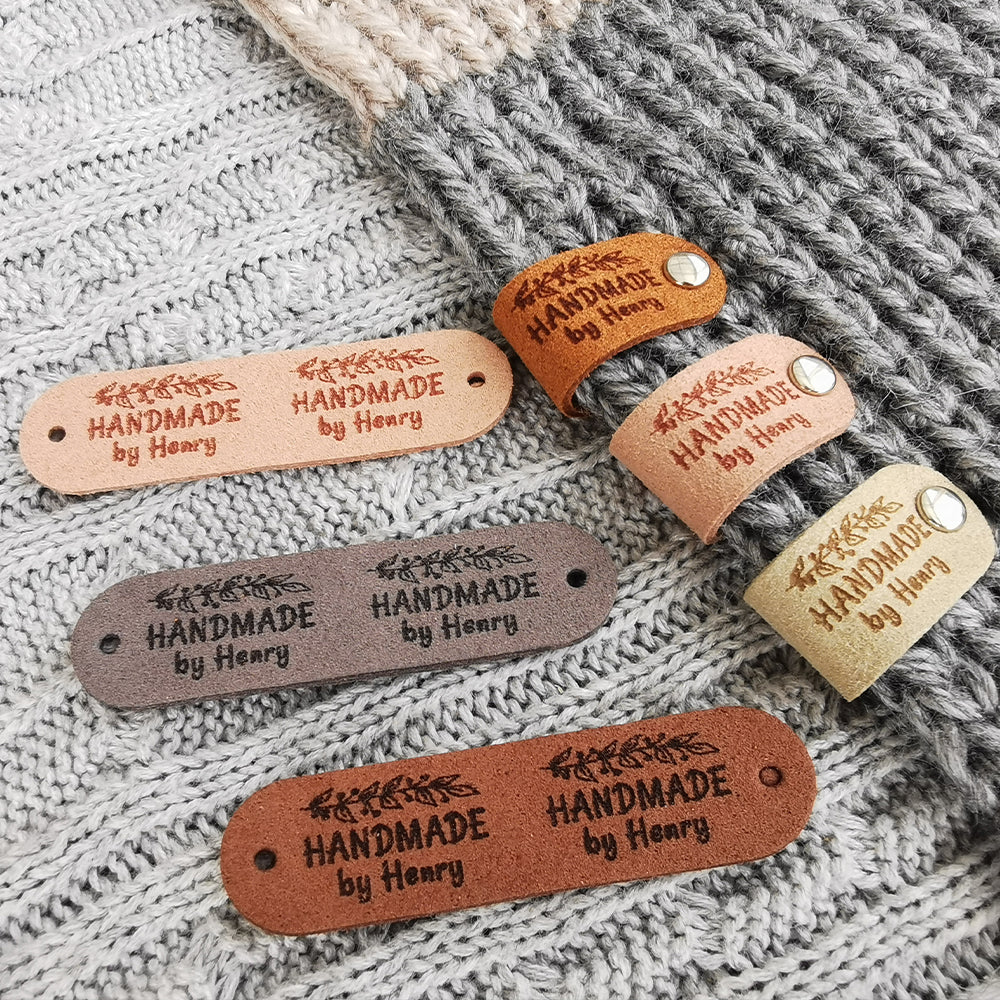 Custom Labels for Crochet, Tag for Handmade Item, Custom Clothing Label, Personalised Handmade Labels (Rivets Included), 64x16mm