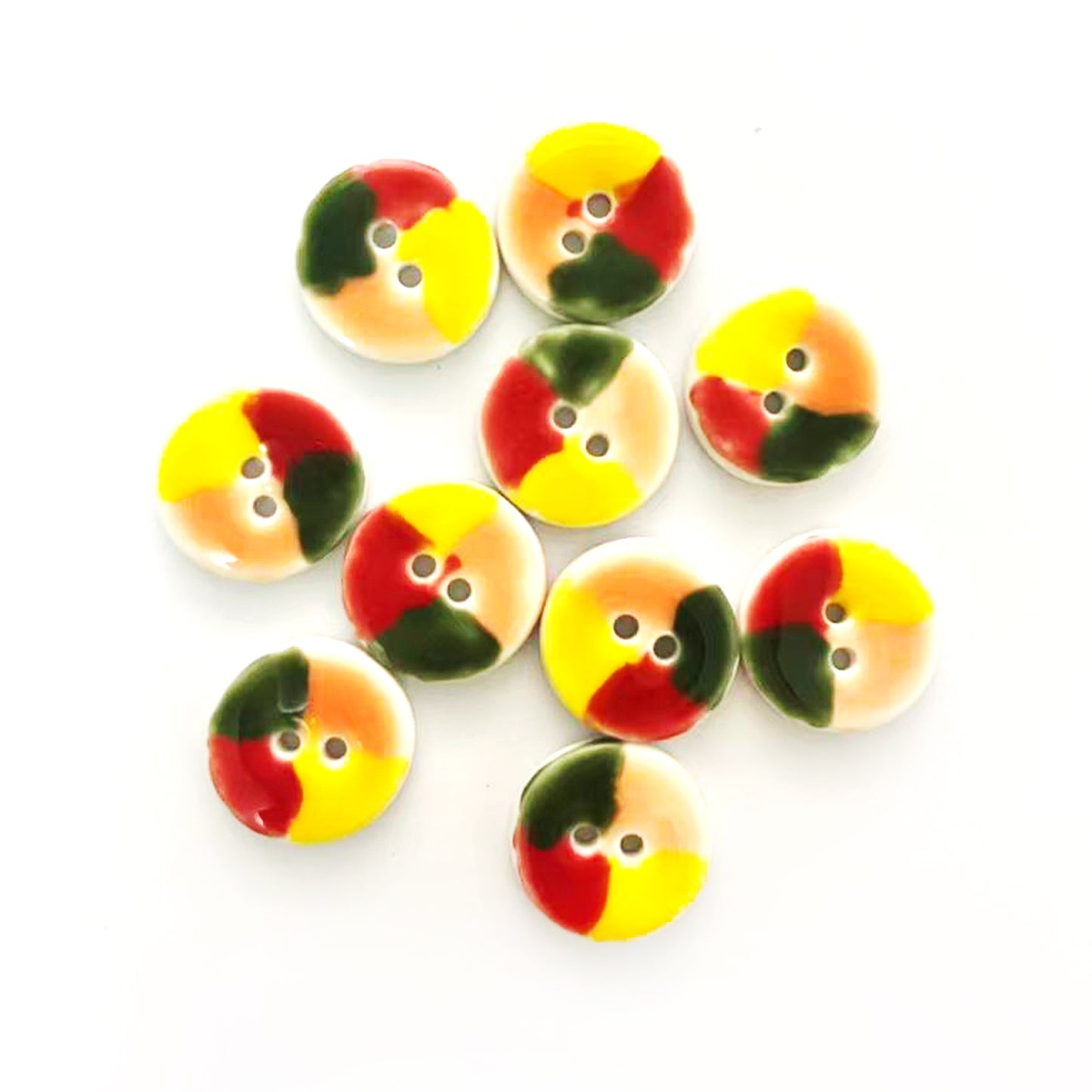 Handmade Colourful Ceramic Buttons – Set of 2 for Sewing, Knitting & Crochet - 19x19mm