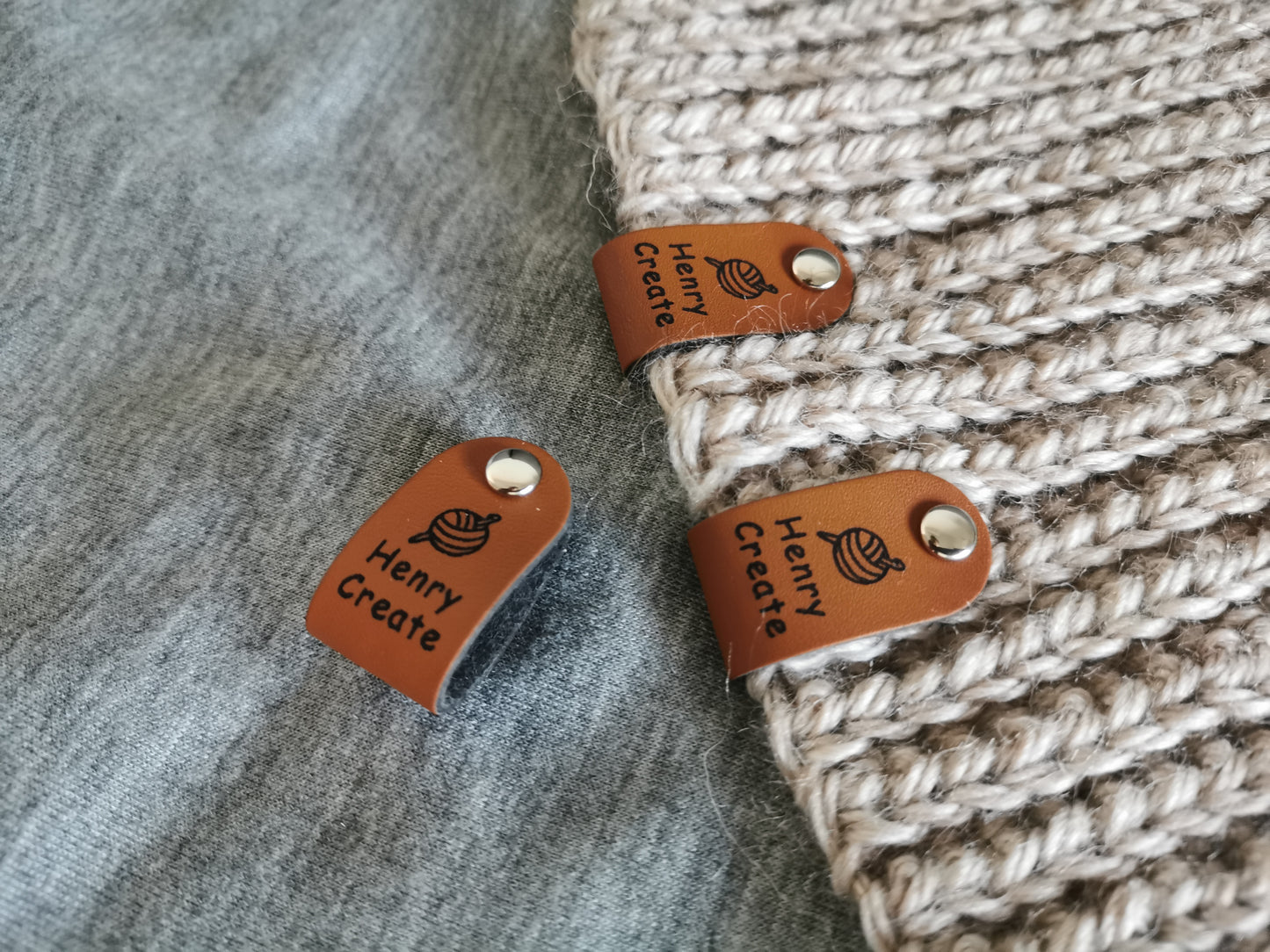 Tag for Handmade Item, Custom Leather Label, Handmade Crochet Tag, Craft Tags, Personalised Handmade Labels (Rivets Included), 64x16mm