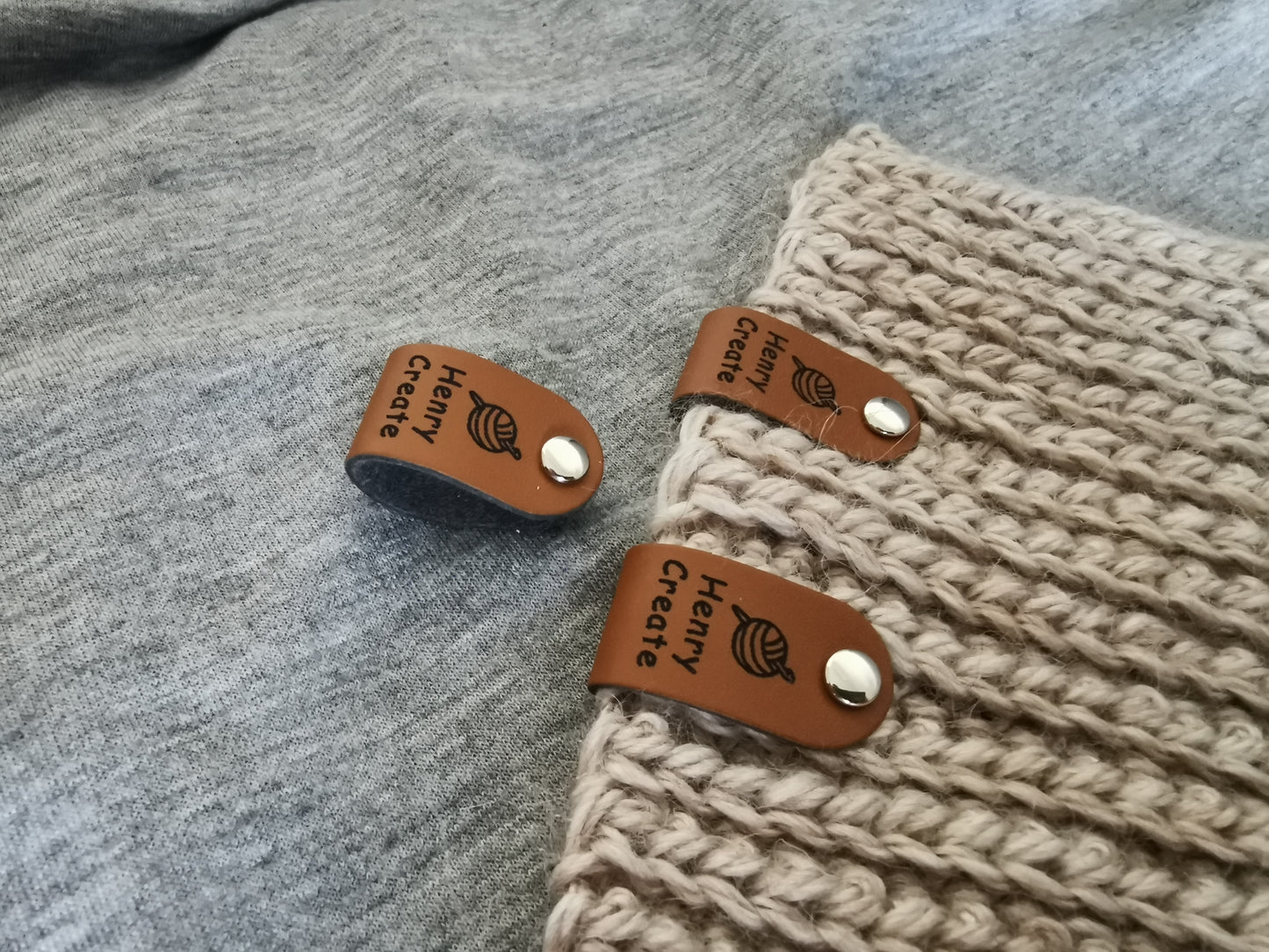 Tag for Handmade Item, Custom Leather Label, Handmade Crochet Tag, Craft Tags, Personalised Handmade Labels (Rivets Included), 64x16mm