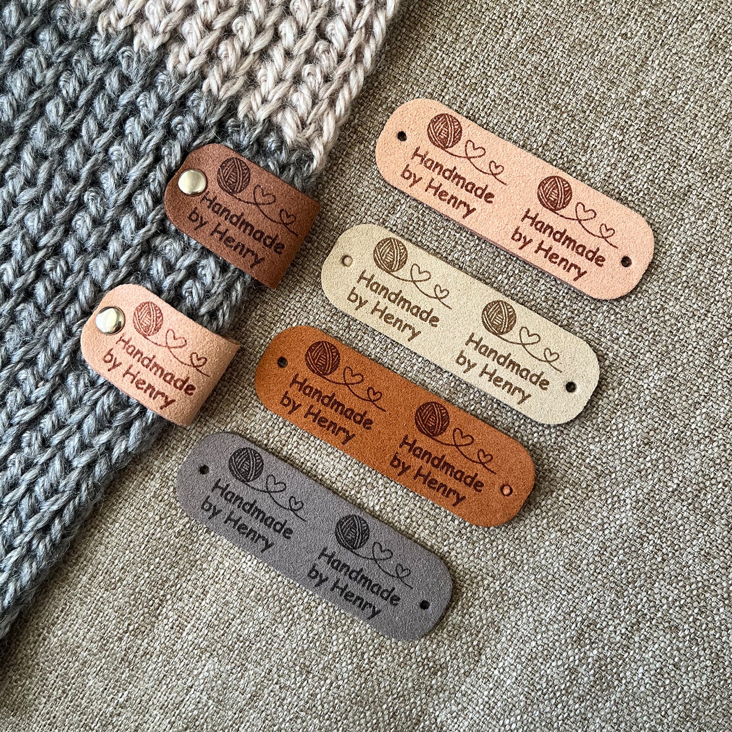Custom Labels for Crochet, Tag for Handmade Item, Custom Clothing Label, Personalised Knitting Labels(Rivets Included), 64x20mm