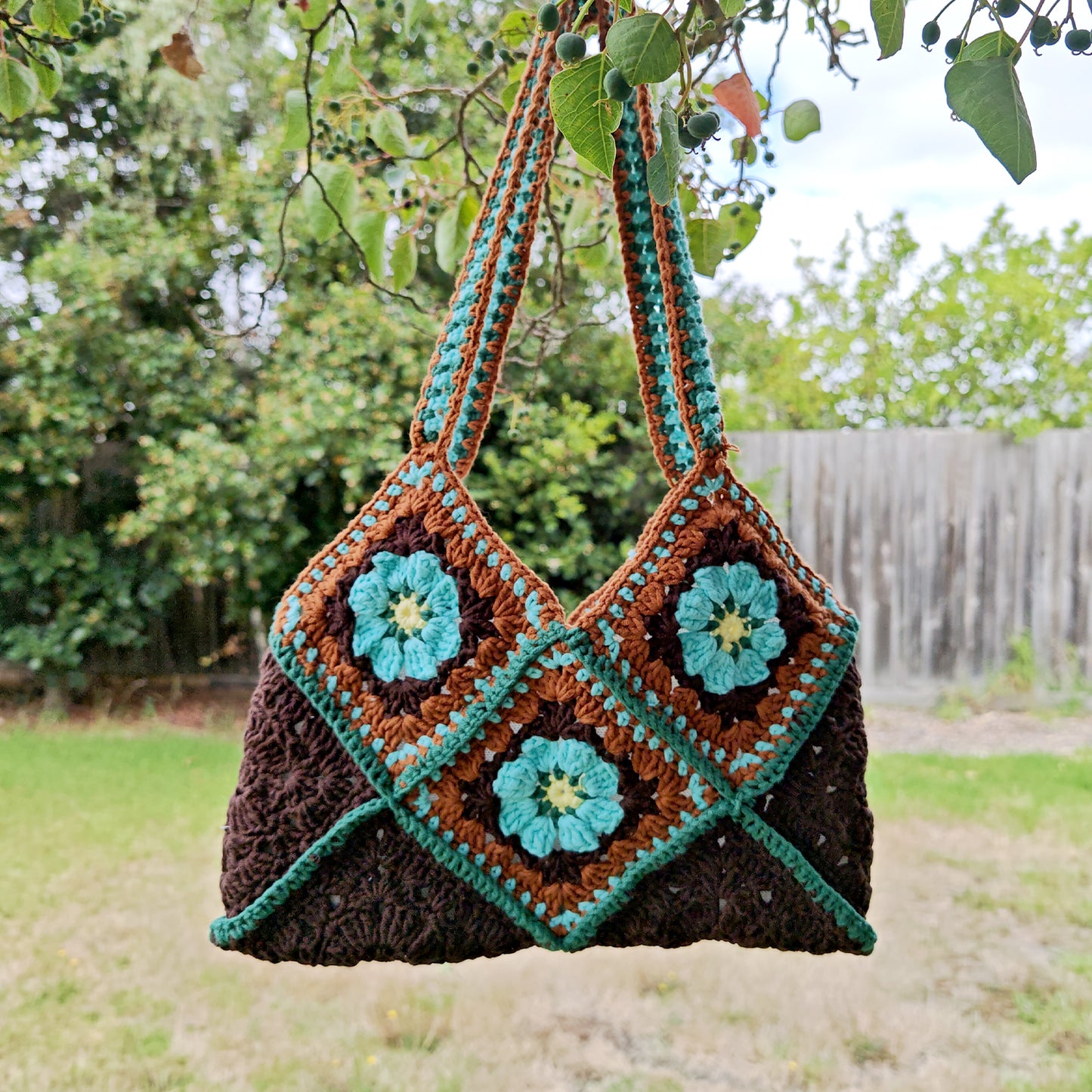 Handmade Woodland Bloom Crochet Tote, Soft Shoulder Bag, Gift for Her