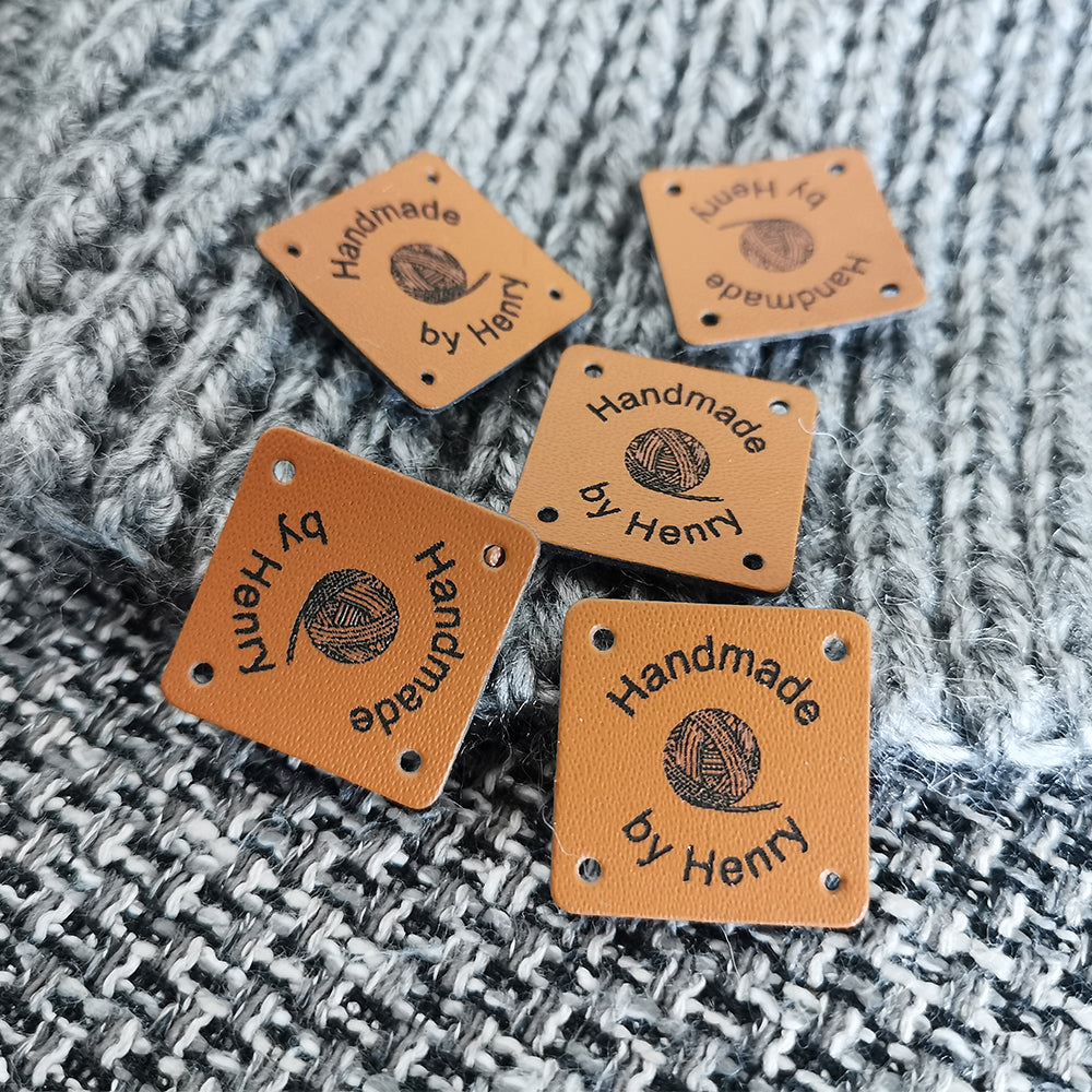 Personalised Leather Tags, Custom Leather Labels, Handmade Knitting Tags, 25x25mm