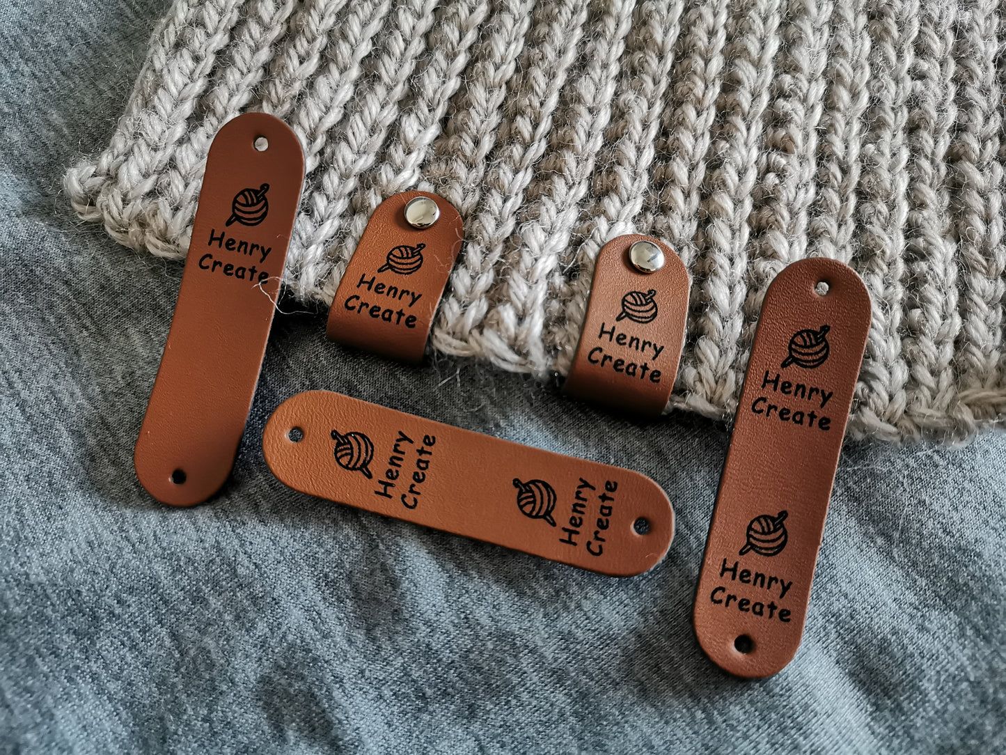 Tag for Handmade Item, Custom Leather Label, Handmade Crochet Tag, Craft Tags, Personalised Handmade Labels (Rivets Included), 64x16mm