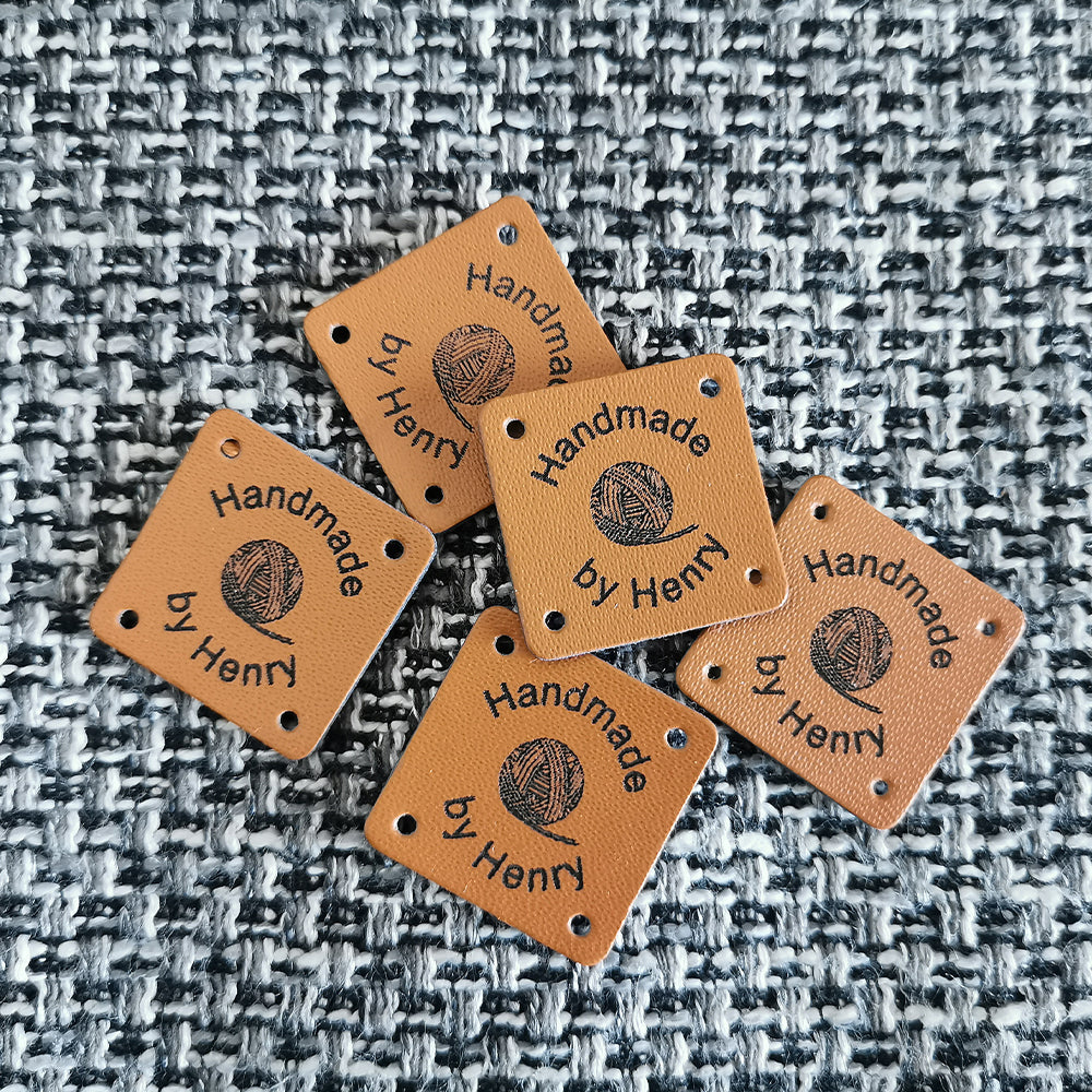 Personalised Leather Tags, Custom Leather Labels, Handmade Knitting Tags, 25x25mm