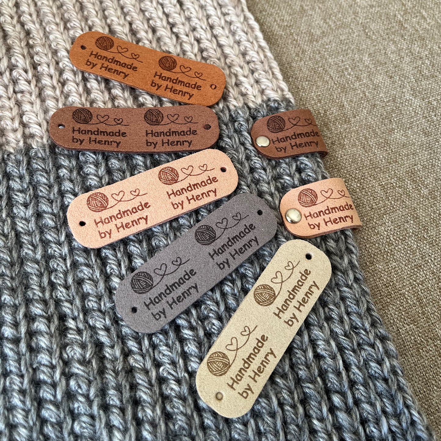 Custom Labels for Crochet, Tag for Handmade Item, Custom Clothing Label, Personalised Knitting Labels(Rivets Included), 64x20mm