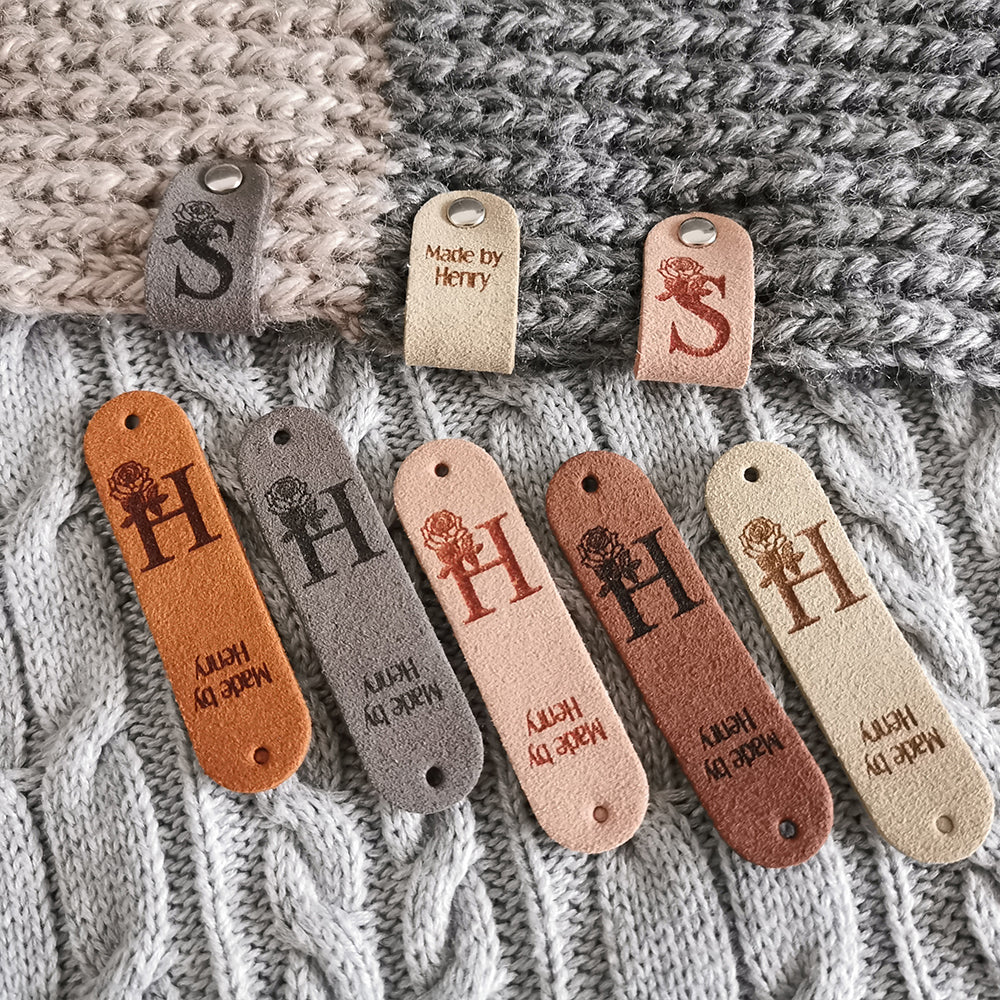 Tag for Handmade Items, Custom Clothing Label, Handmade Crochet Label, Craft Tags with Flower, Personalised Handmade Labels (Rivets Included),64x16mm