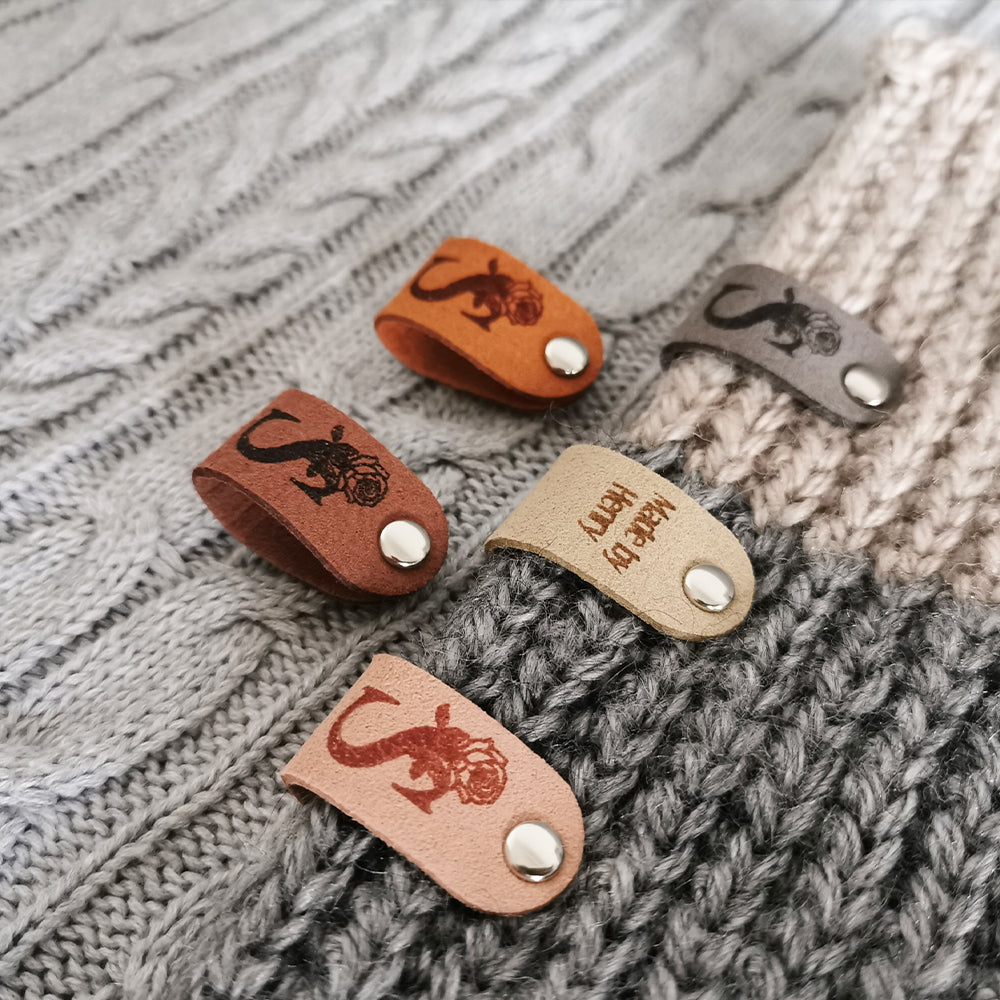 Tag for Handmade Items, Custom Clothing Label, Handmade Crochet Label, Craft Tags with Flower, Personalised Handmade Labels (Rivets Included),64x16mm