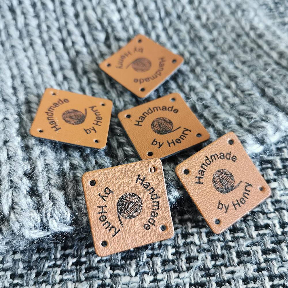 Personalised Leather Tags, Custom Leather Labels, Handmade Knitting Tags, 25x25mm