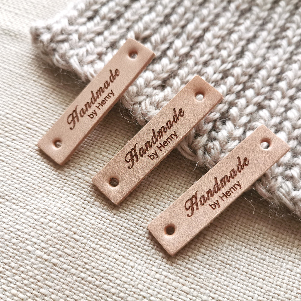 Personalized Crochet Labels, Customized Handmade Tags, Natural Leather Labels for Clothing, Custom Leather Label for Crochet, 50x12mm