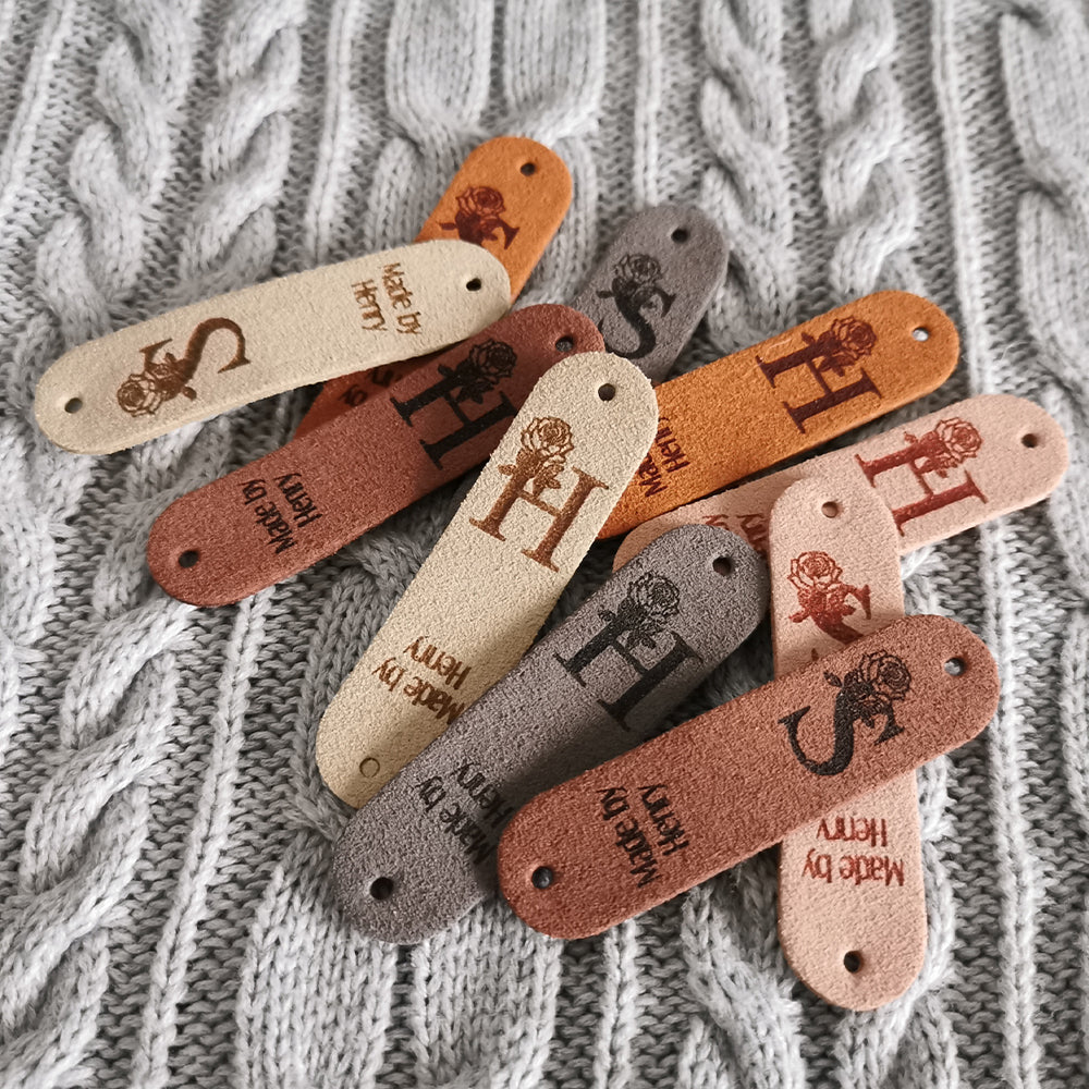 Tag for Handmade Items, Custom Clothing Label, Handmade Crochet Label, Craft Tags with Flower, Personalised Handmade Labels (Rivets Included),64x16mm