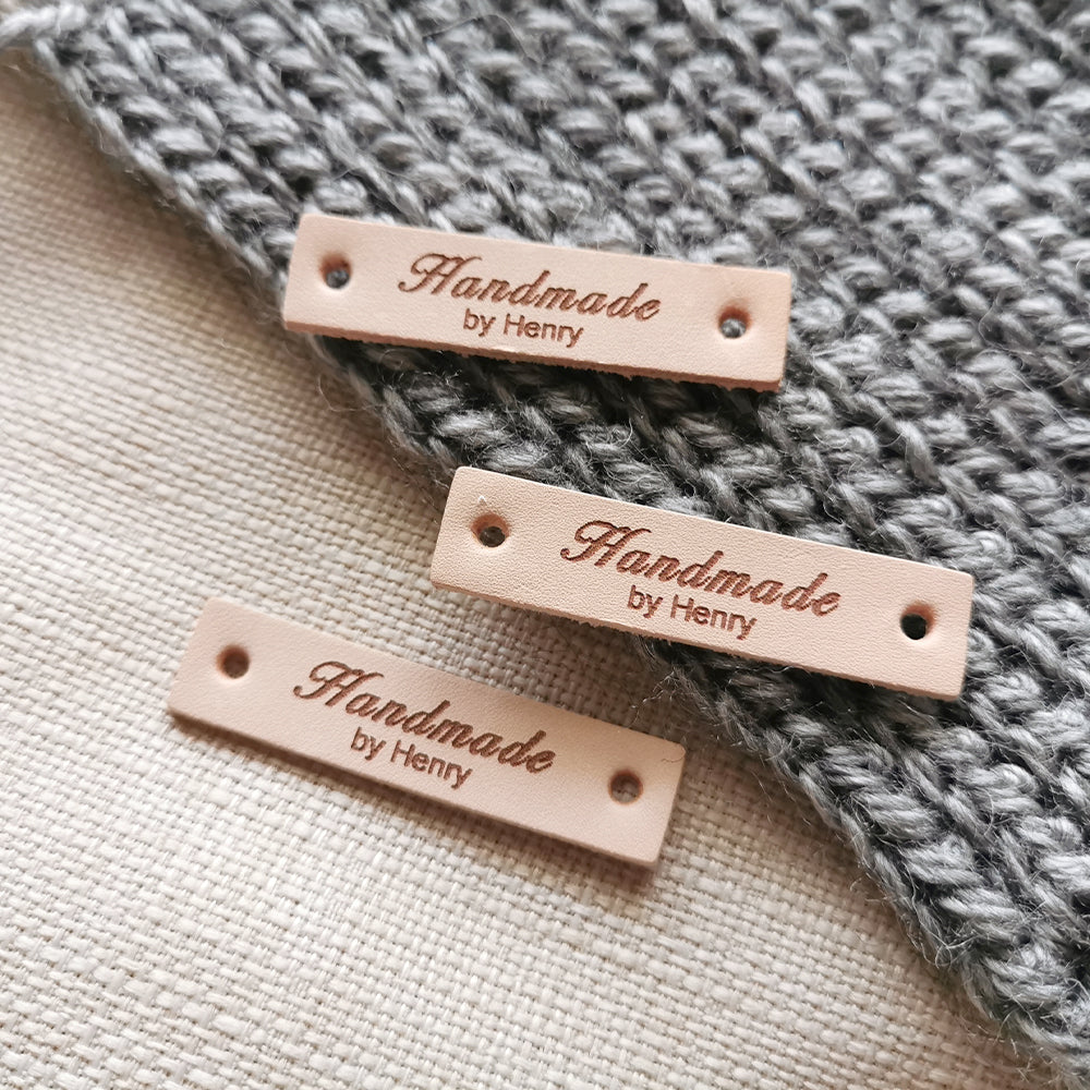 Personalized Crochet Labels, Customized Handmade Tags, Natural Leather Labels for Clothing, Custom Leather Label for Crochet, 50x12mm