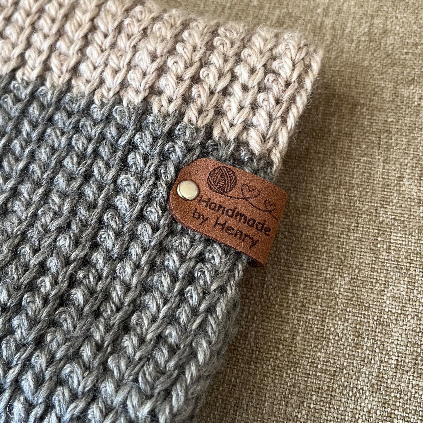Custom Labels for Crochet, Tag for Handmade Item, Custom Clothing Label, Personalised Knitting Labels(Rivets Included), 64x20mm