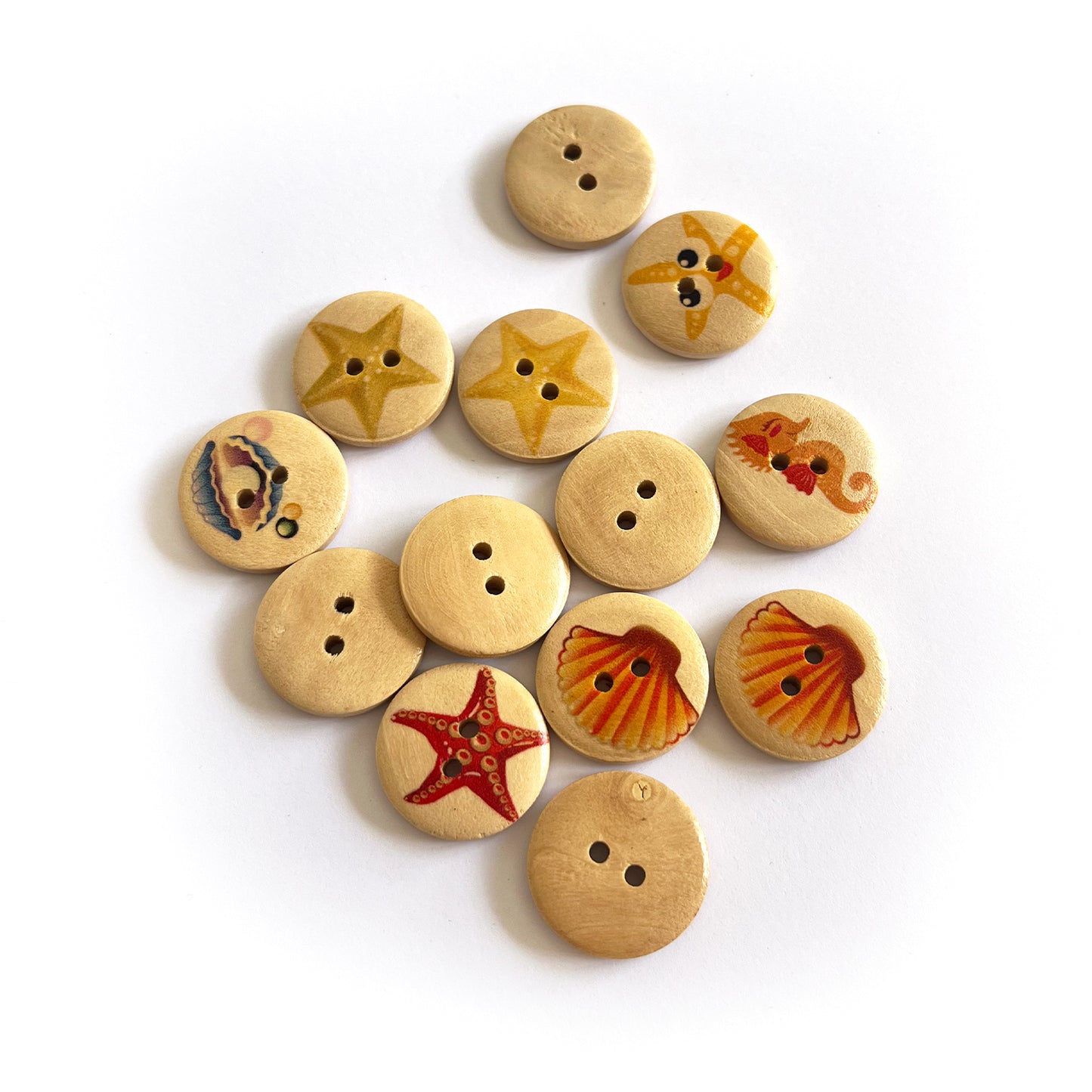 Handmade Ocean Wooden Buttons – Set of 10 for Sewing, Knitting & Crochet - 15mm, 20mm