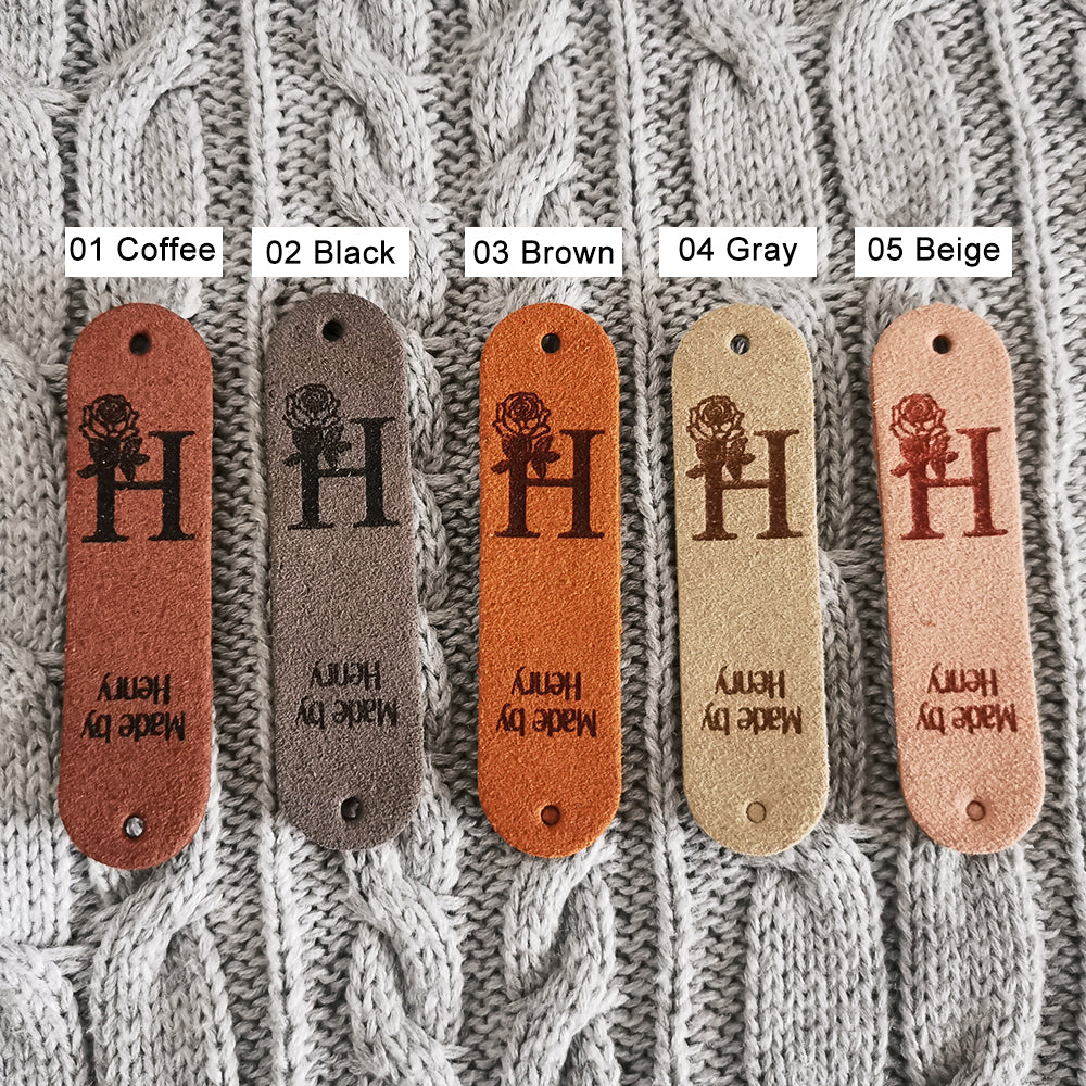 Tag for Handmade Items, Custom Clothing Label, Handmade Crochet Label, Craft Tags with Flower, Personalised Handmade Labels (Rivets Included),64x16mm