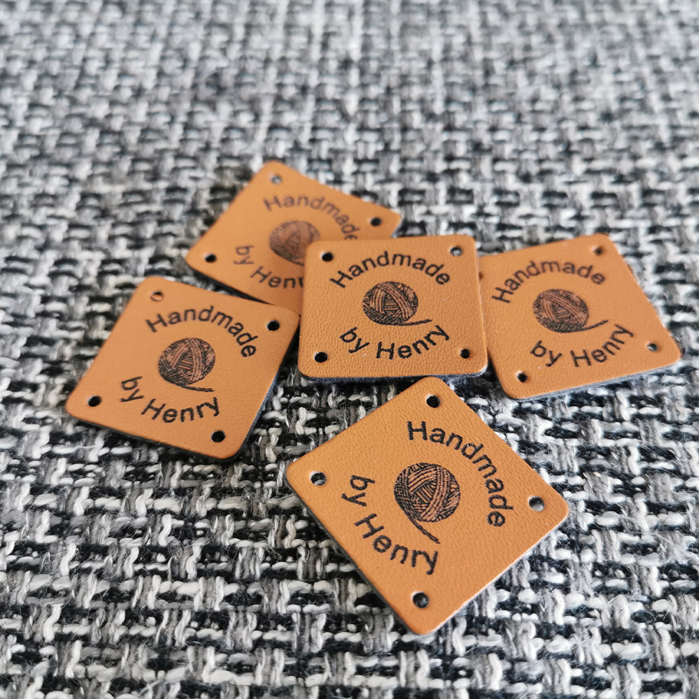 Personalised Leather Tags, Custom Leather Labels, Handmade Knitting Tags, 25x25mm