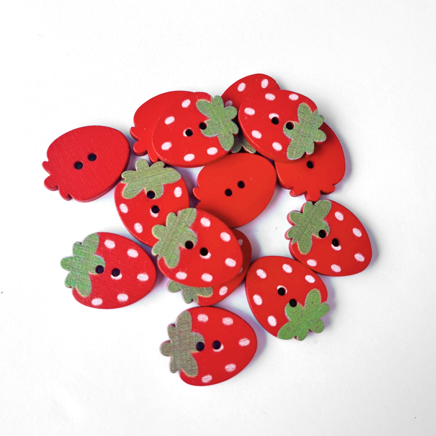 Handmade Wooden Strawberry Buttons – Set of 10 for Sewing, Knitting & Crochet - 17x23mm