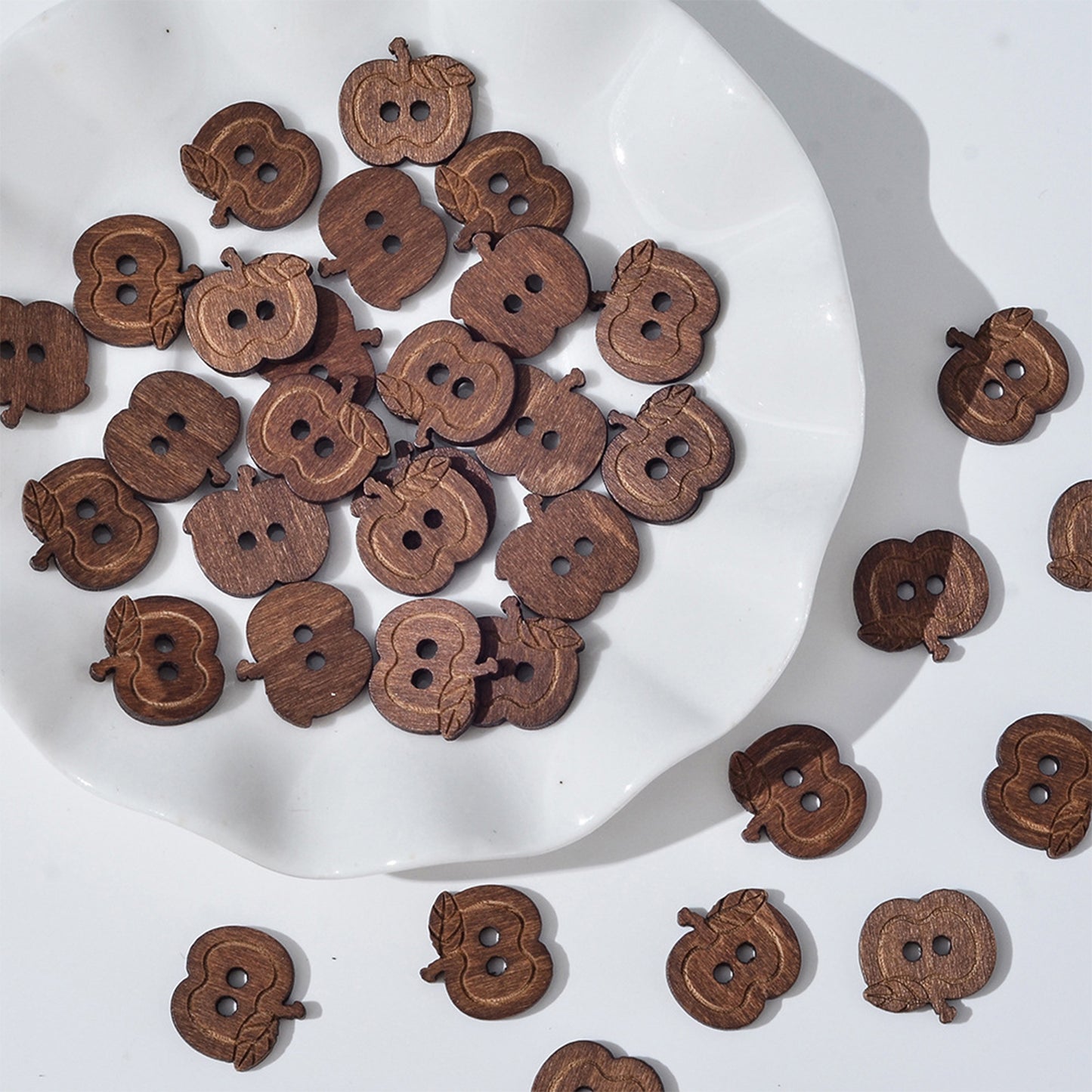 Handmade Wooden Apple Buttons – Set of 10 for Sewing, Knitting & Crochet - 16x15mm
