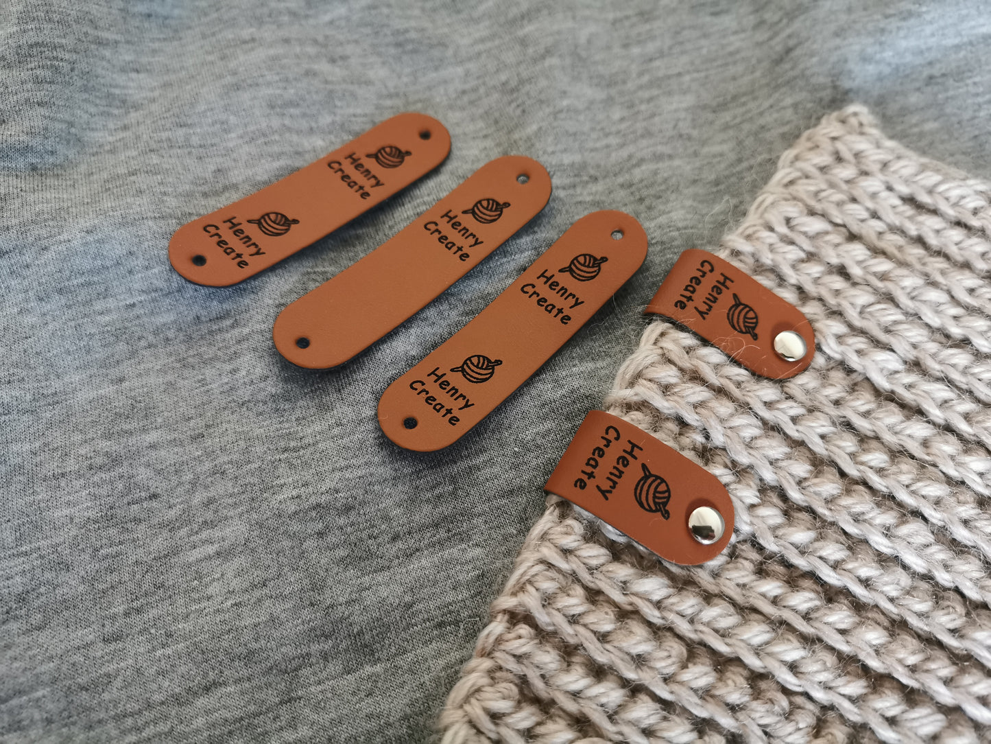 Tag for Handmade Item, Custom Leather Label, Handmade Crochet Tag, Craft Tags, Personalised Handmade Labels (Rivets Included), 64x16mm