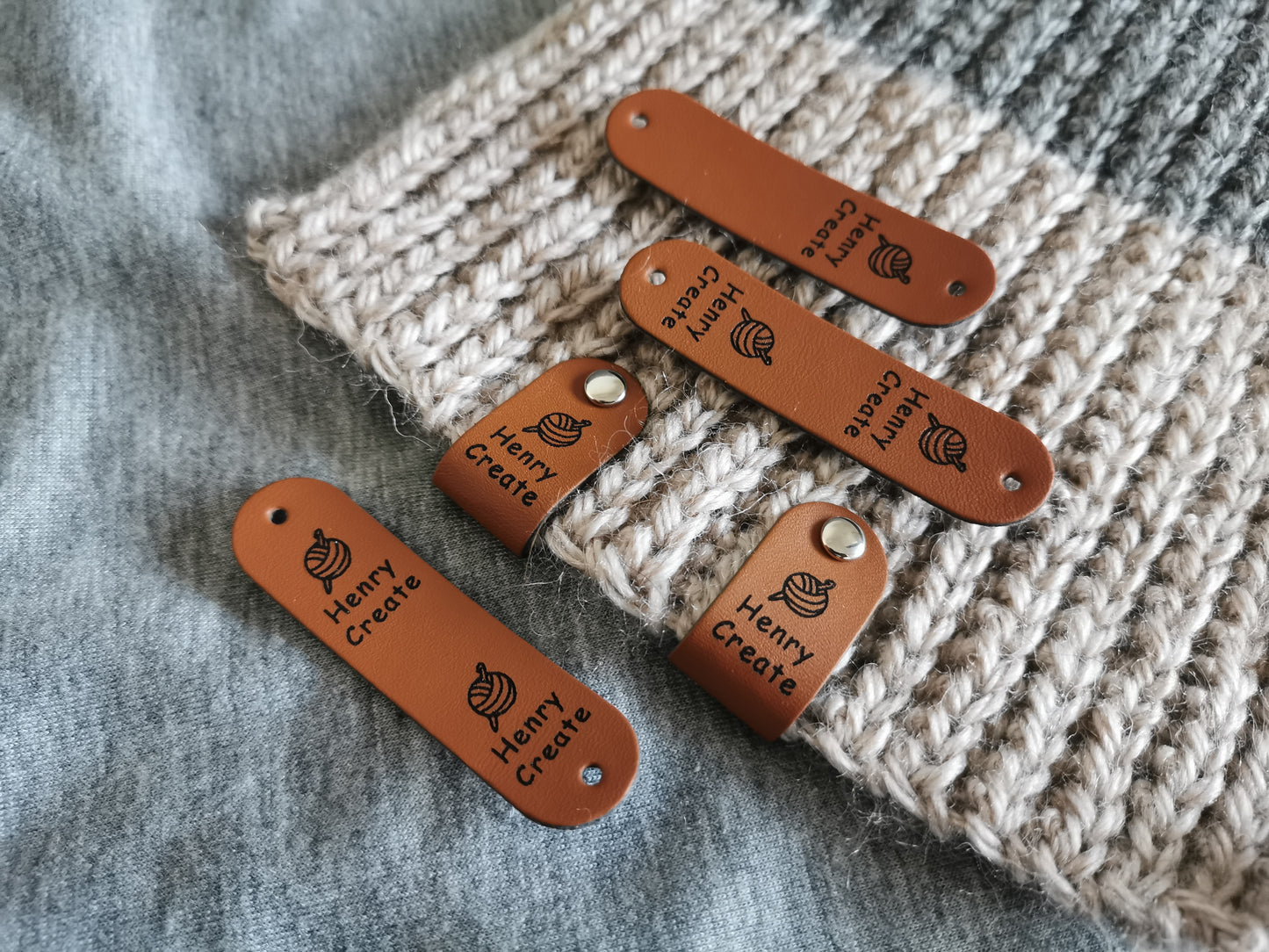 Tag for Handmade Item, Custom Leather Label, Handmade Crochet Tag, Craft Tags, Personalised Handmade Labels (Rivets Included), 64x16mm