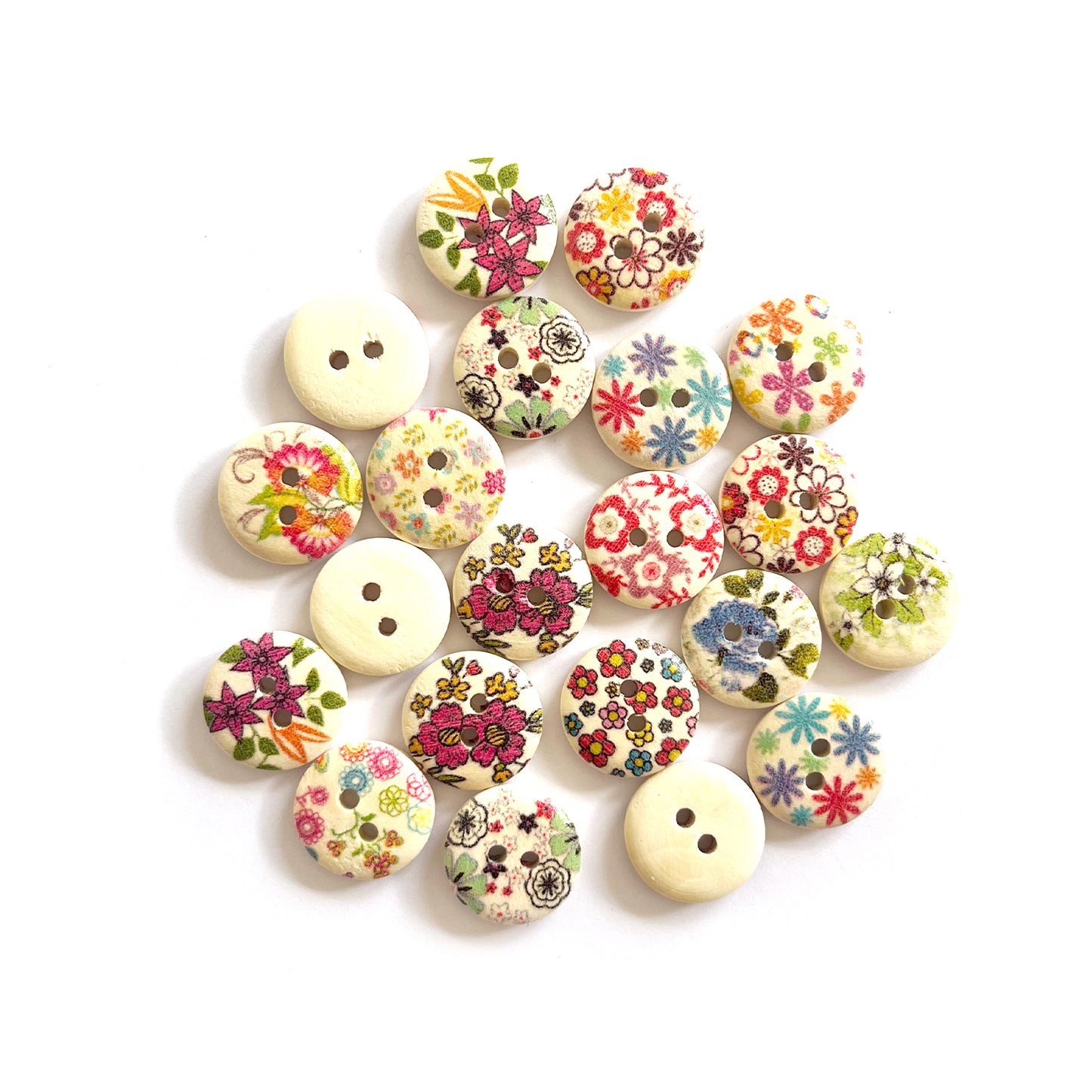 Handmade Botanical Wooden Buttons – Set of 10 for Sewing, Knitting & Crochet - 15x15mm
