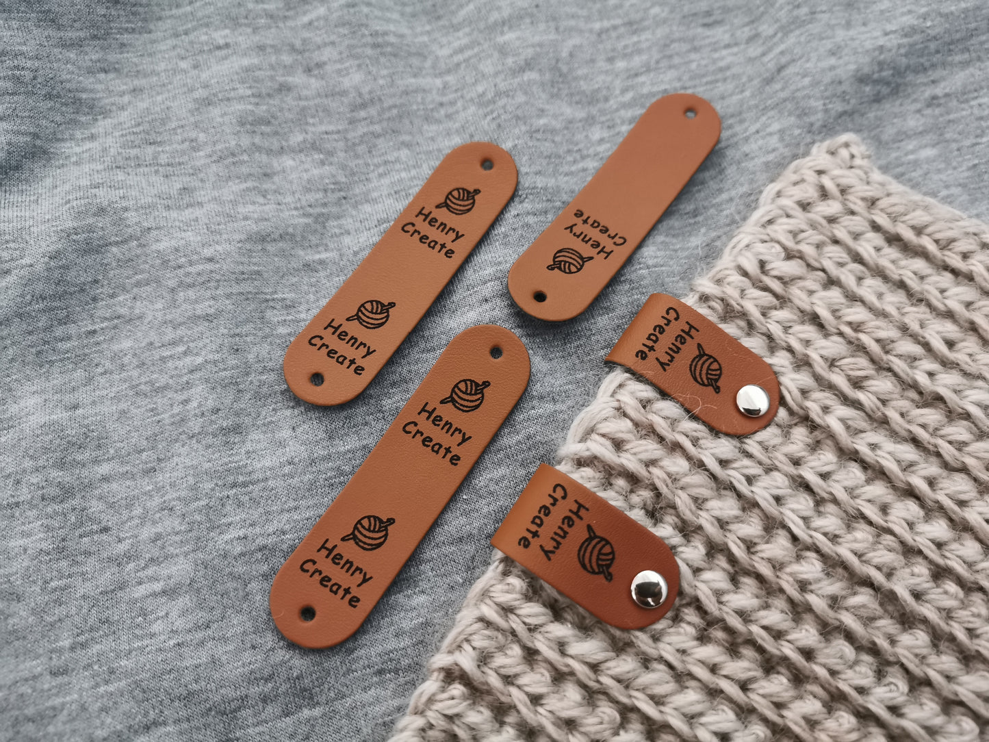 Tag for Handmade Item, Custom Leather Label, Handmade Crochet Tag, Craft Tags, Personalised Handmade Labels (Rivets Included), 64x16mm