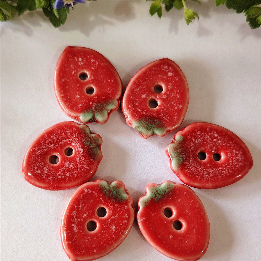 Handmade Strawberry Ceramic Buttons – Set of 2 for Sewing, Knitting & Crochet - 16x20mm