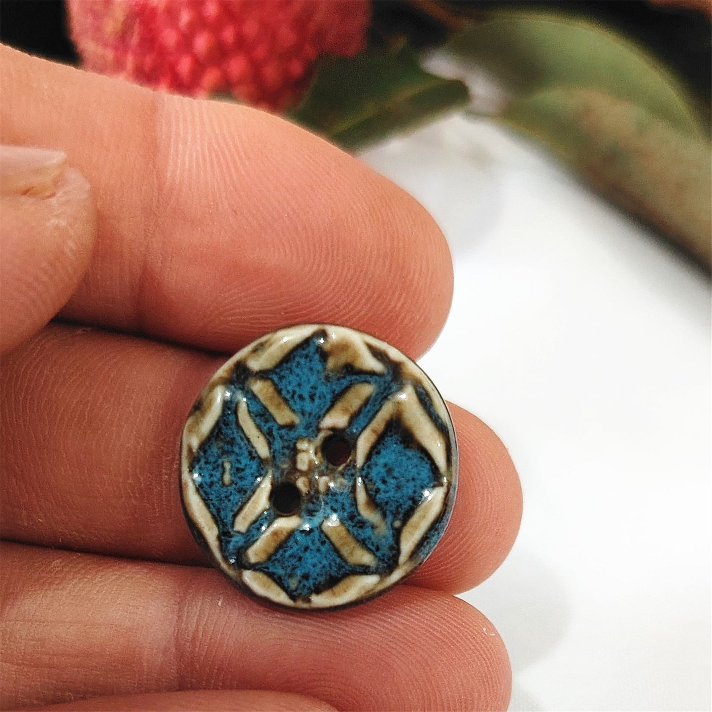 Handmade Ocean Ceramic Buttons – Set of 2 for Sewing, Knitting & Crochet - 20x20mm