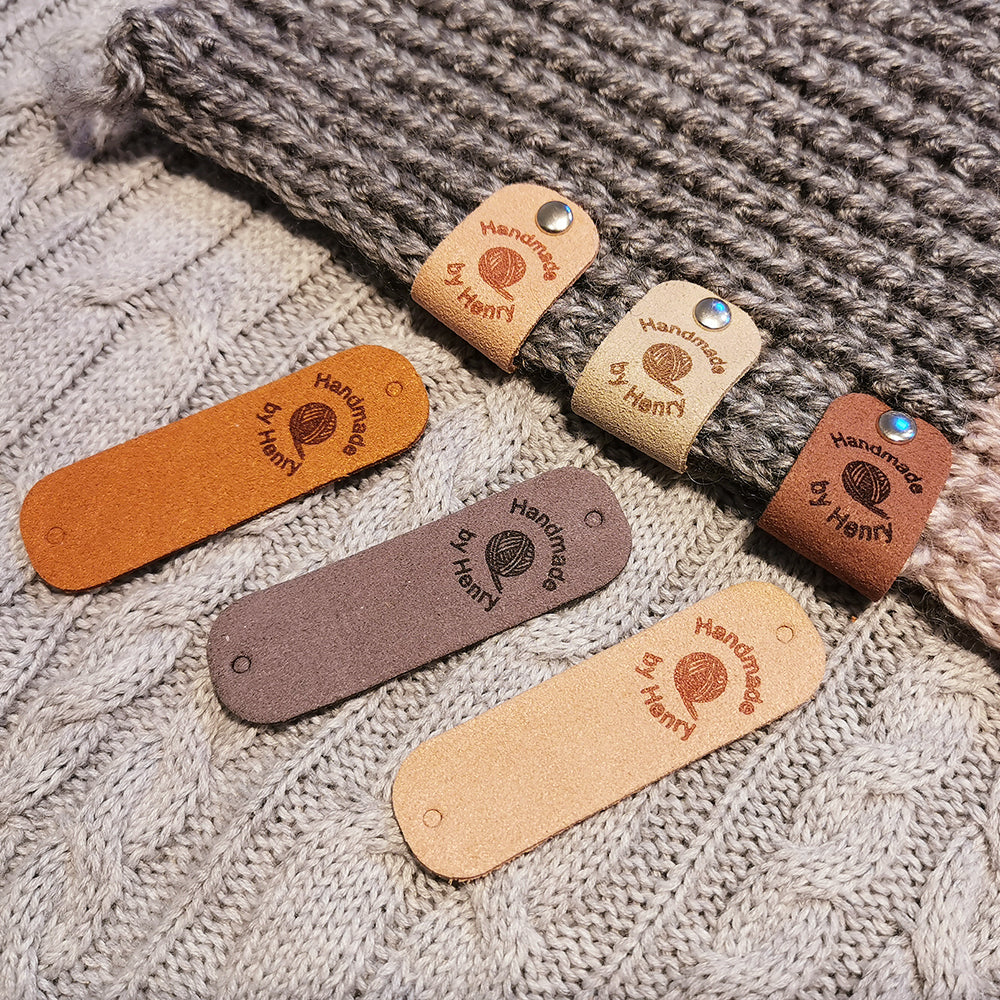 Personalized Labels for Crochet, Custom Clothing Label, Handmade Crochet Tag, Craft Tags, Personalised Handmade Labels (Rivets Included), 64x20mm