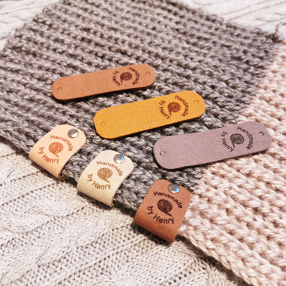 Personalized Labels for Crochet, Custom Clothing Label, Handmade Crochet Tag, Craft Tags, Personalised Handmade Labels (Rivets Included), 64x20mm