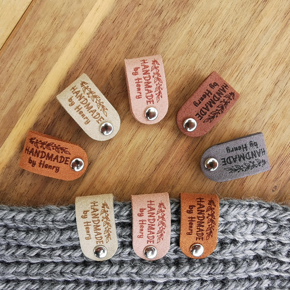 Custom Labels for Crochet, Tag for Handmade Item, Custom Clothing Label, Personalised Handmade Labels (Rivets Included), 64x16mm