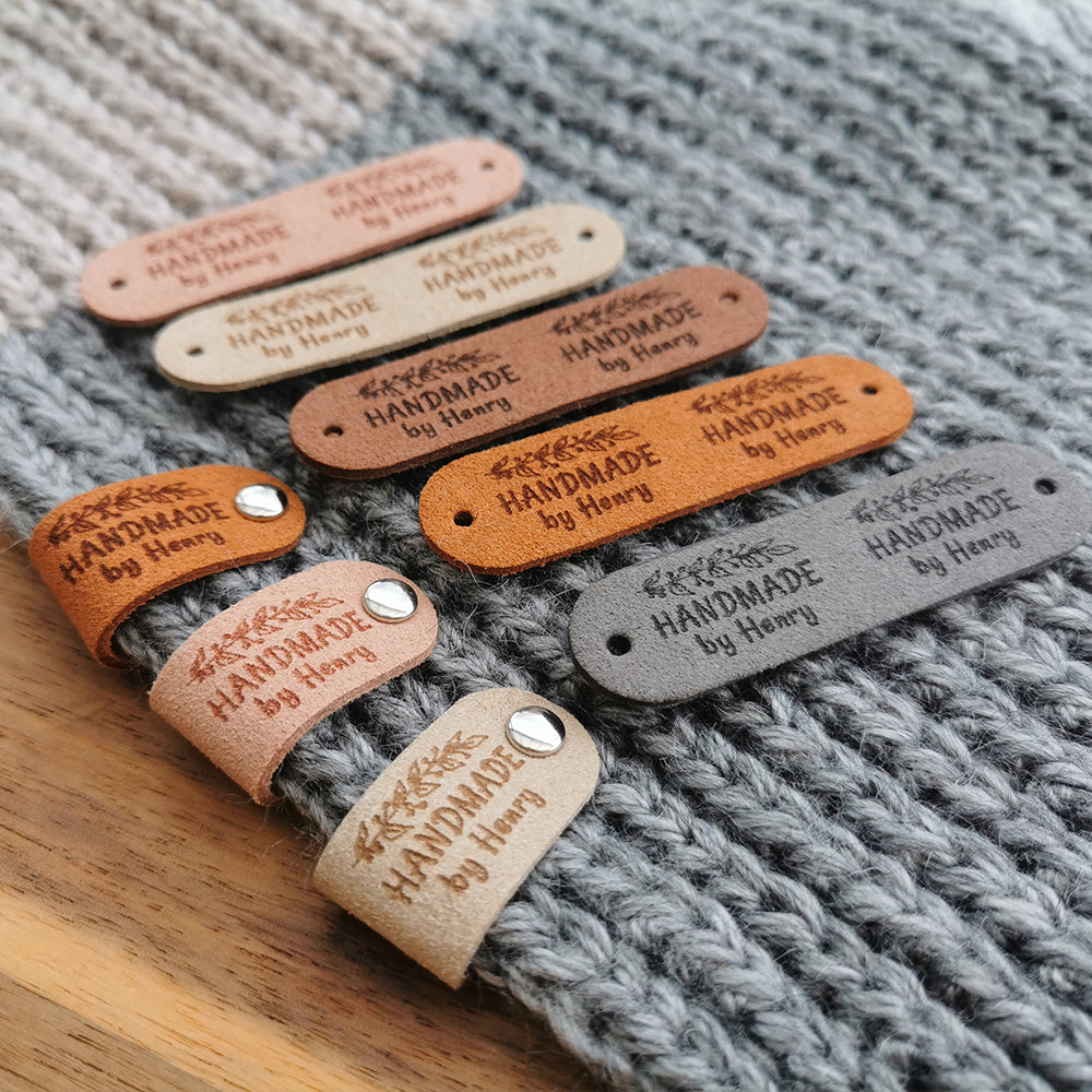 Custom Labels for Crochet, Tag for Handmade Item, Custom Clothing Label, Personalised Handmade Labels (Rivets Included), 64x16mm