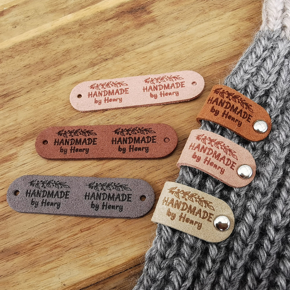 Custom Labels for Crochet, Tag for Handmade Item, Custom Clothing Label, Personalised Handmade Labels (Rivets Included), 64x16mm