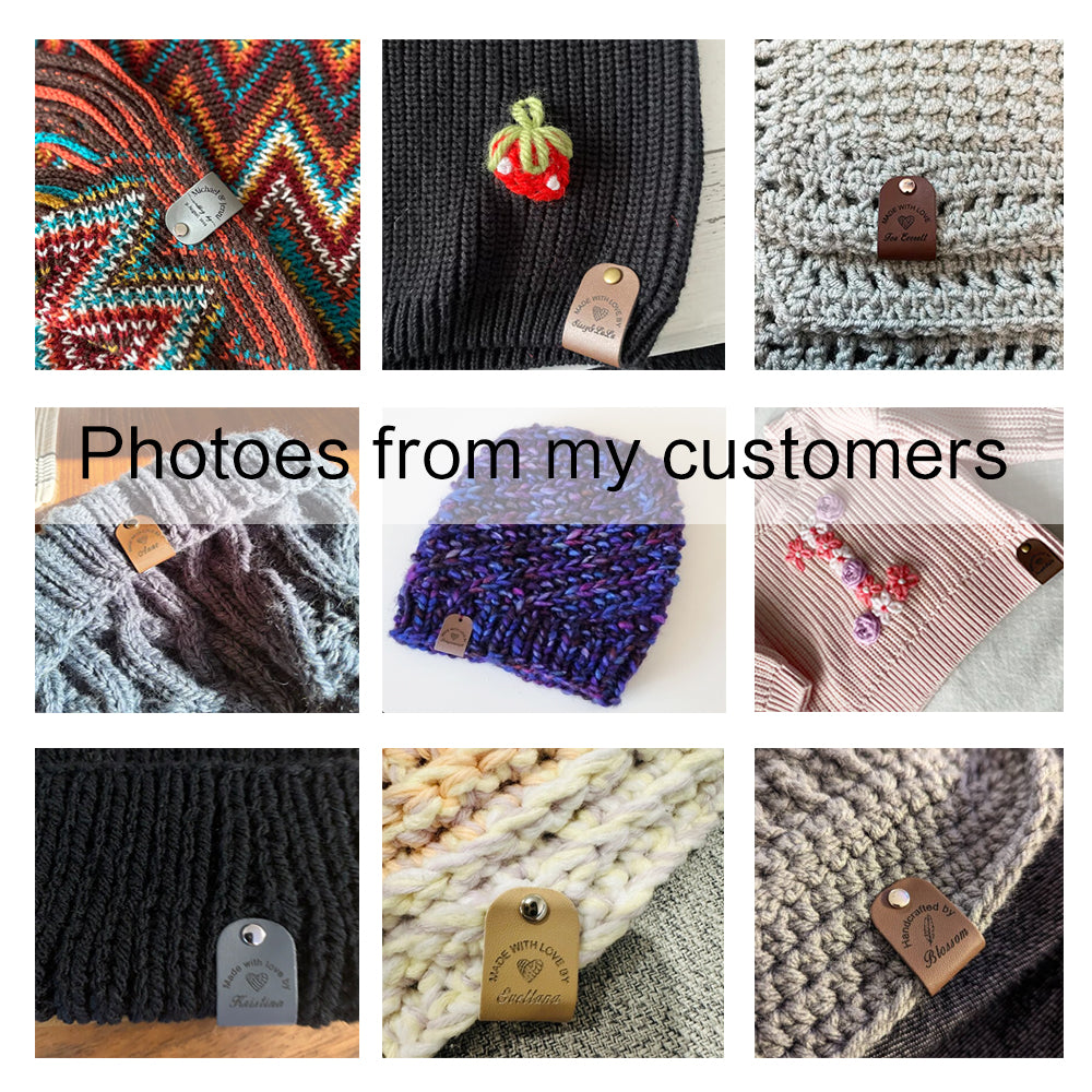 Labels for Handmade Items, Personalised Leather Tags, Custom Leather Labels, Made With Love Labels (Rivets Included), 64x20mm