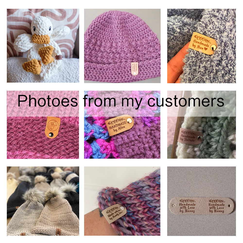 Custom Labels for Crochet, Tag for Handmade Item, Custom Clothing Label, Personalised Handmade Labels (Rivets Included), 64x16mm