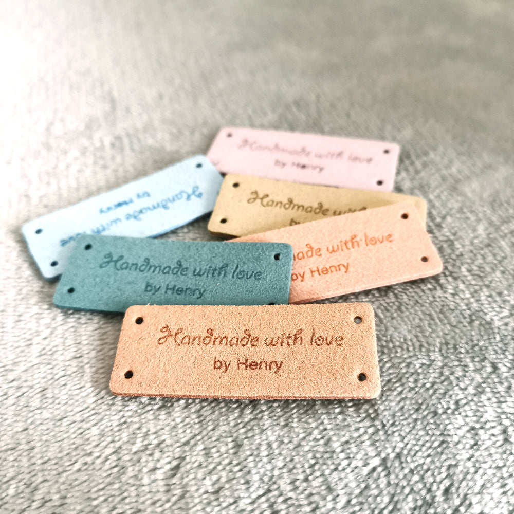 Custom Microfiber Handmade Label, Label for Handmade Item, Personalised Crochet Labels, 48x20mm