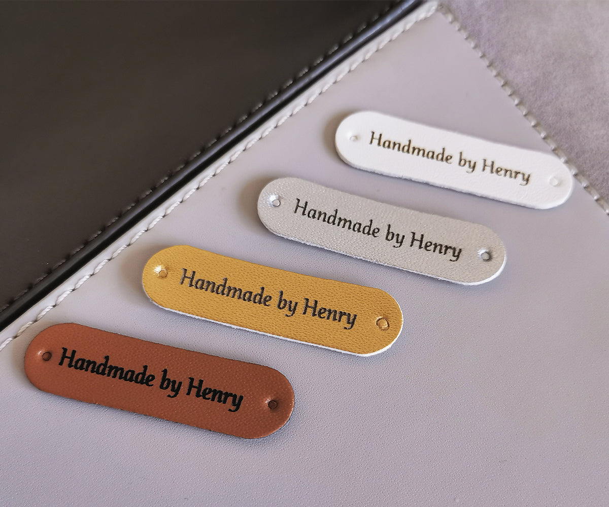 Personalised Crochet Tags, Custom Leather Handmade Label, Handmade Knitting Tags, 45x12mm
