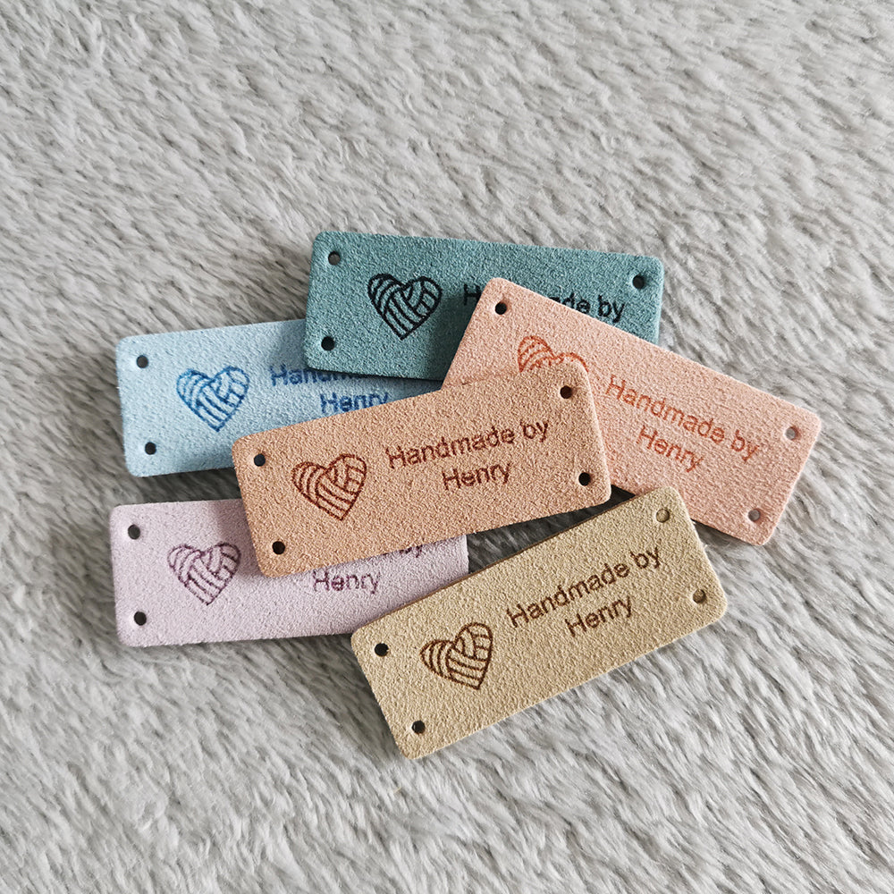 Personalised Crochet Tag, Custom Microfiber Handmade Label, Labels for Handmade Item, 48x20mm