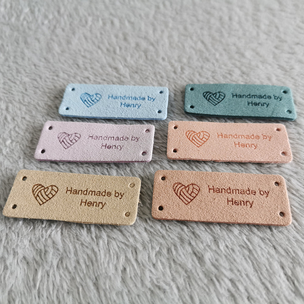 Personalised Crochet Tag, Custom Microfiber Handmade Label, Labels for Handmade Item, 48x20mm