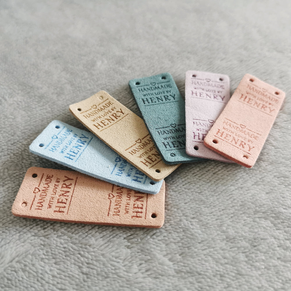 Personalised Rectangle Labels, Custom Microfiber Handmade Tags, Crochet Tags for Handmade Item, 48x20mm