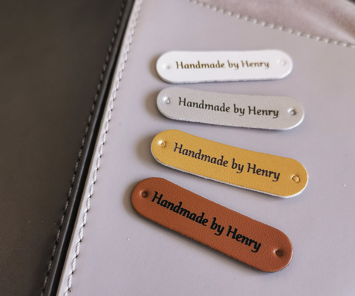Personalised Crochet Tags, Custom Leather Handmade Label, Handmade Knitting Tags, 45x12mm