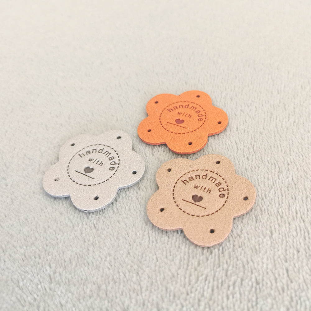 Handmade x10 pcs, Handmade Product Labels, Fabric Labels for Handmand Item, Flower Labels for Crochet, 35x35mm