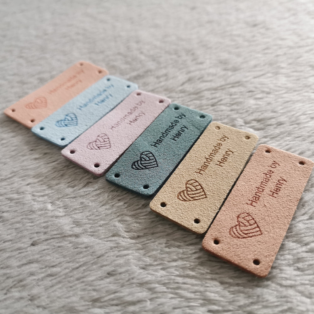 Personalised Crochet Tag, Custom Microfiber Handmade Label, Labels for Handmade Item, 48x20mm