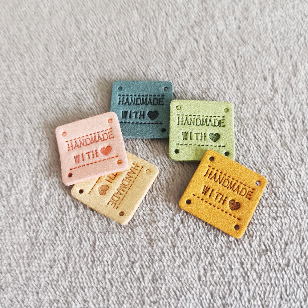 Handmade Tag x10 pcs, Handmade Product Labels, Fabric Labels for Handmand Item, Square Labels for Crochet, 25x25mm, Handmade With Love