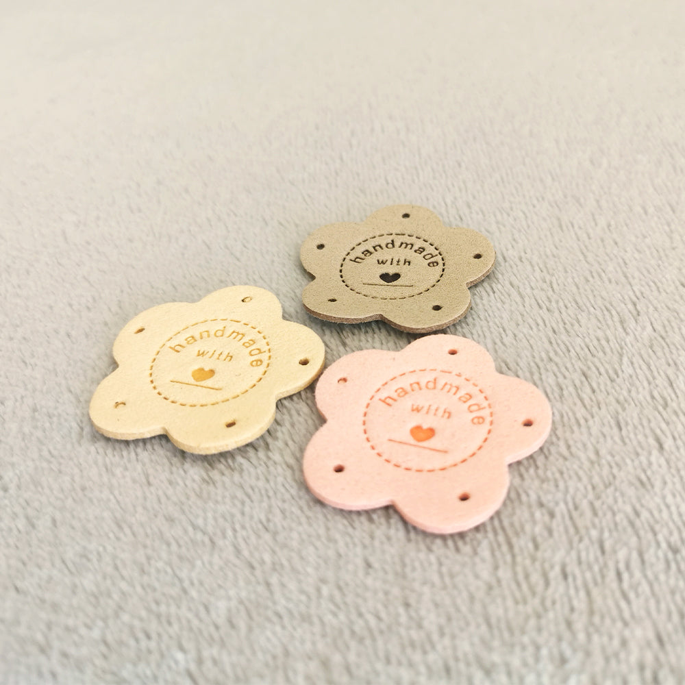 Handmade x10 pcs, Handmade Product Labels, Fabric Labels for Handmand Item, Flower Labels for Crochet, 35x35mm