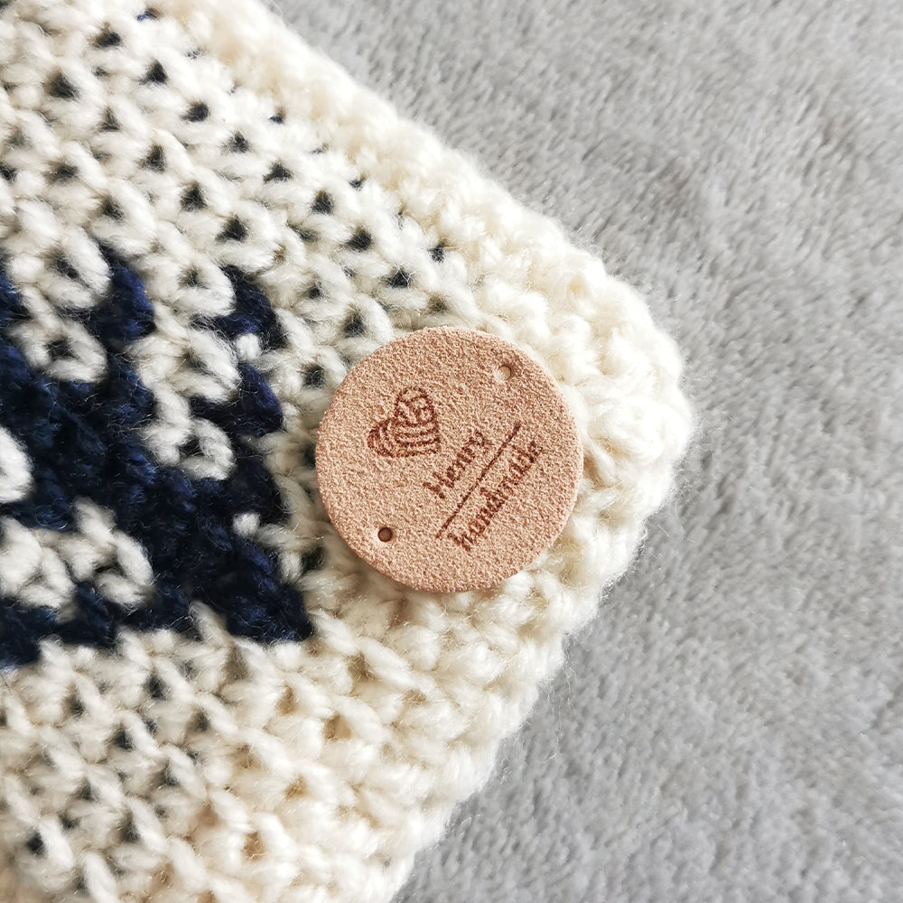 Personalised Circle Labels, Custom Crochet Tag, Fabric Label for Handmade Item, 25x25mm