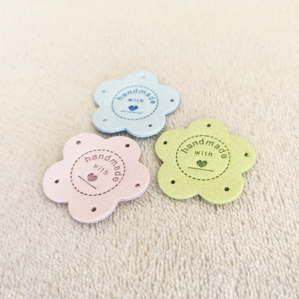 Handmade x10 pcs, Handmade Product Labels, Fabric Labels for Handmand Item, Flower Labels for Crochet, 35x35mm