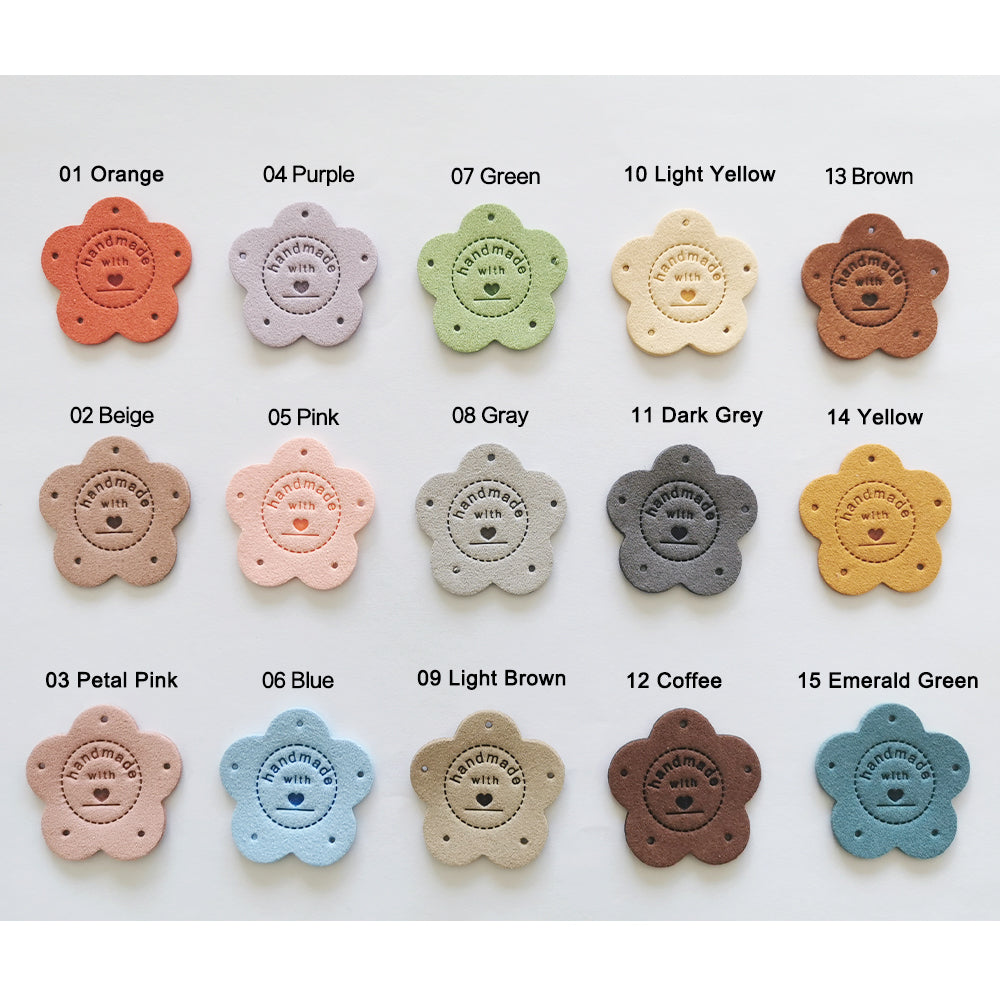 Handmade x10 pcs, Handmade Product Labels, Fabric Labels for Handmand Item, Flower Labels for Crochet, 35x35mm