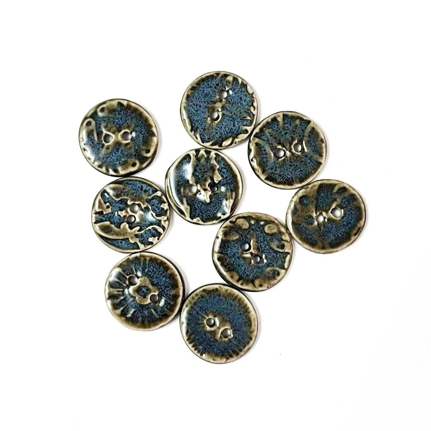 Handmade Ocean Ceramic Buttons – Set of 2 for Sewing, Knitting & Crochet - 20x20mm
