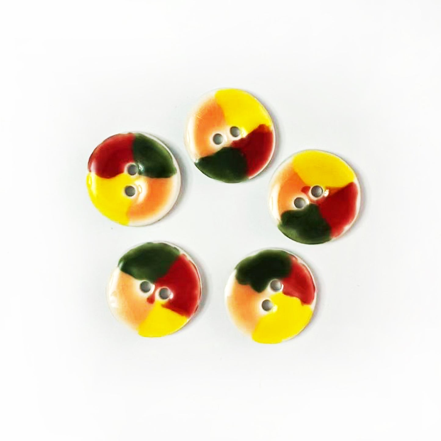 Handmade Colourful Ceramic Buttons – Set of 2 for Sewing, Knitting & Crochet - 19x19mm
